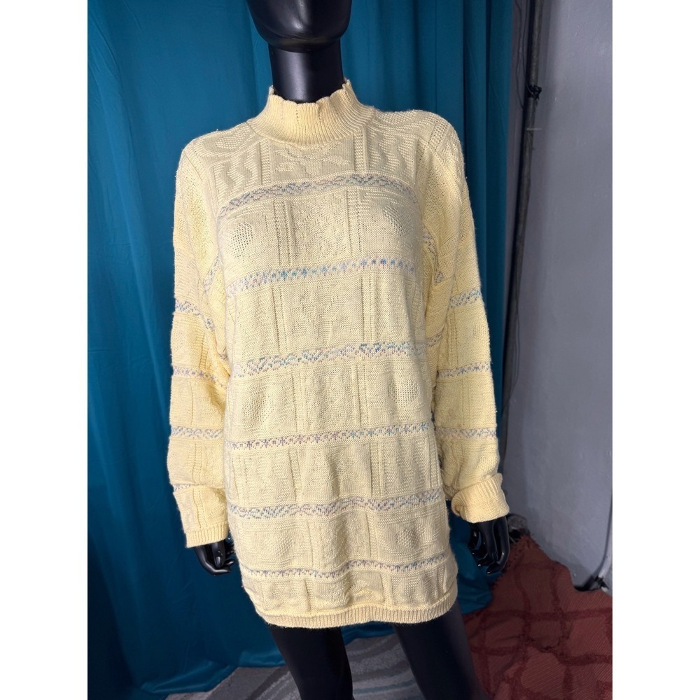 Vintage Basic Editions Knit Sweater Striped Cream Blue Acrylic Size Medium
